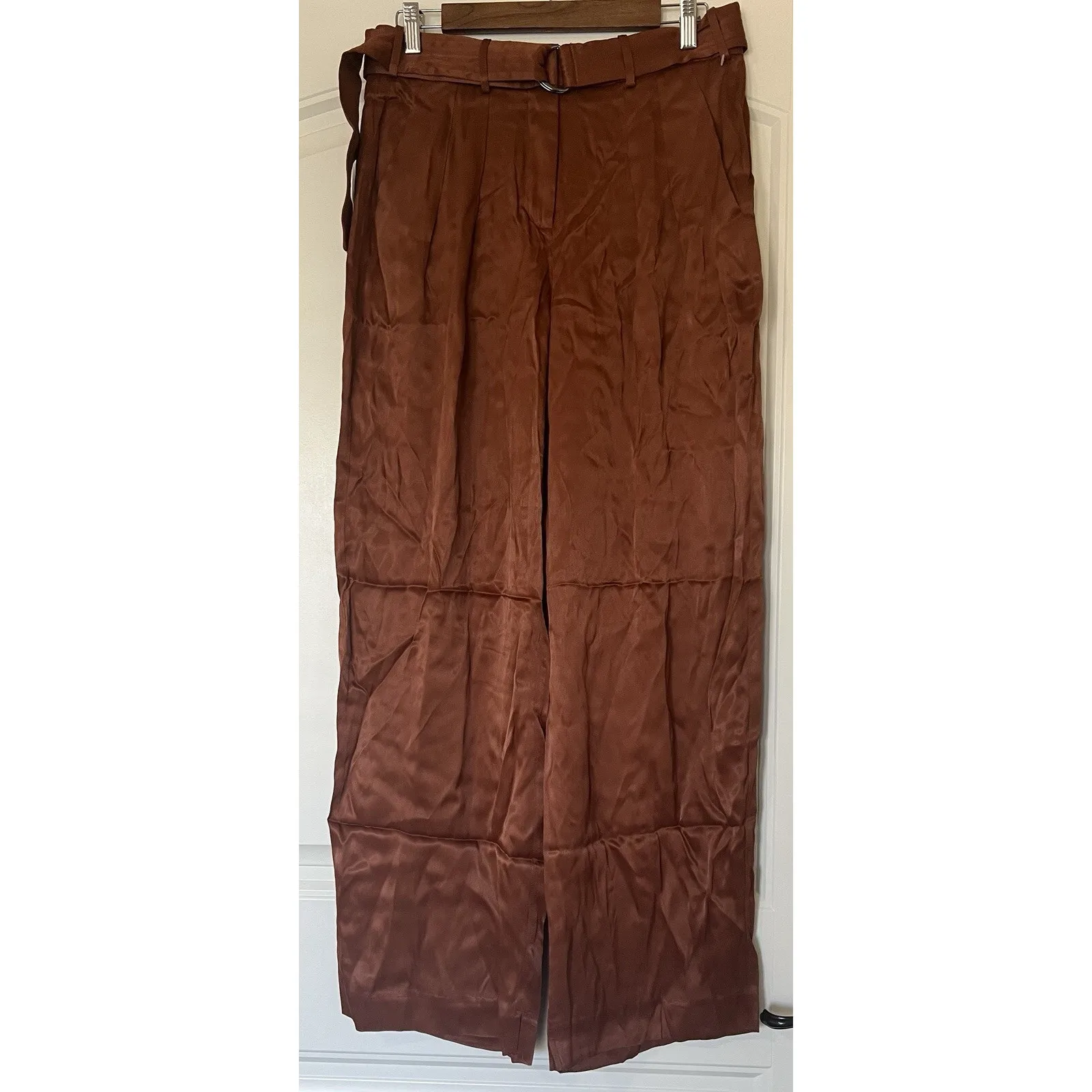 Hansen & Gretel Rust Satin Wide Leg Pants Size L Tie Waist High Rise Orange Size L - Image 7