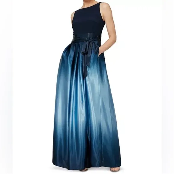 SL Fashions Ombré Satin Bow Sash Gown Navy/Wedgewood Women’s Sz 16 NWT - Image 2
