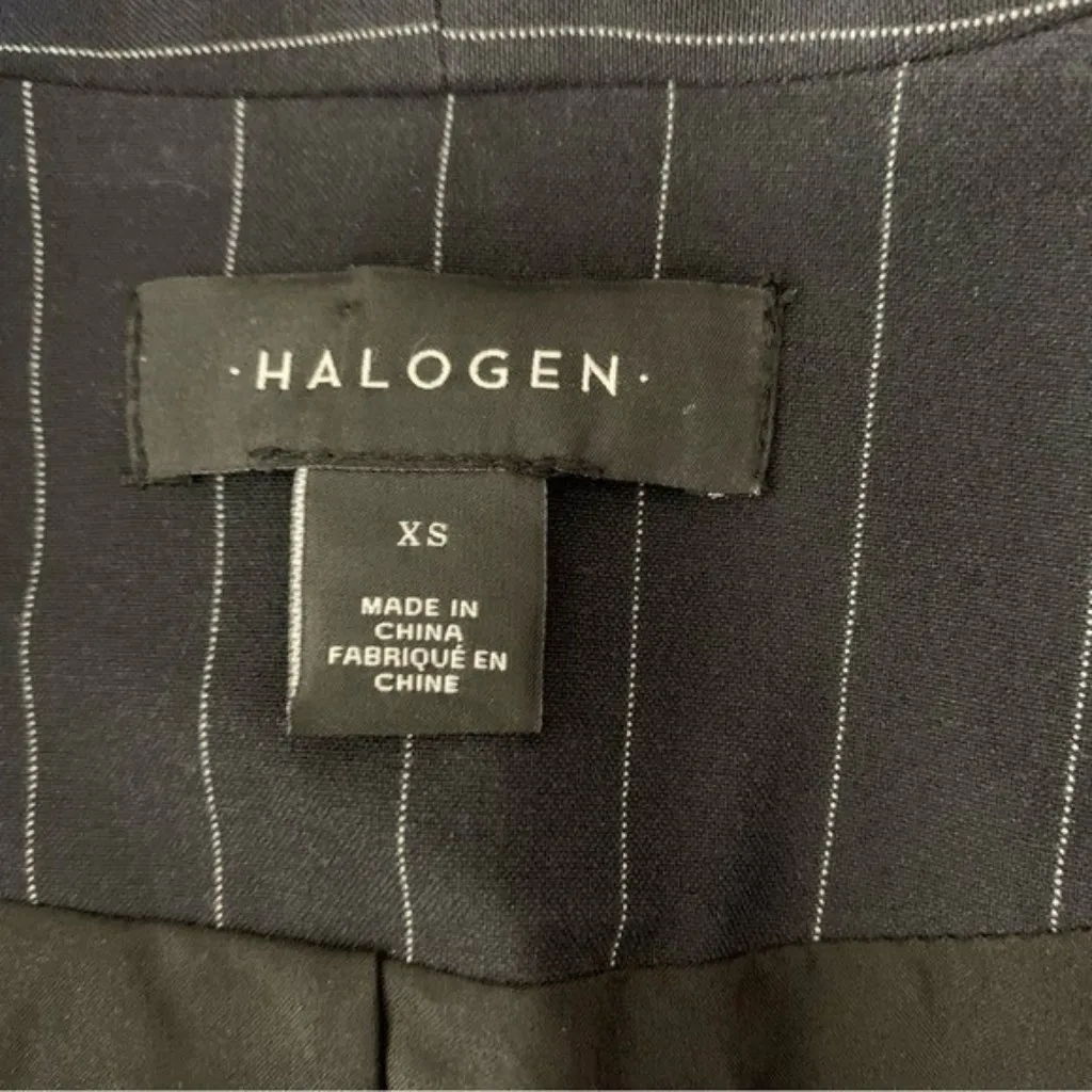 Halogen XS Black Pinstripe Open Front Longline Blazer Jacket Workwear‎ Chic - Image 5