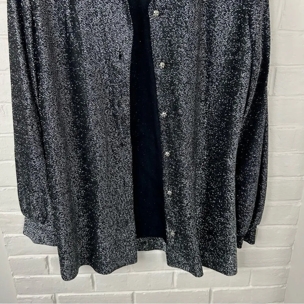 Vintage Montgomery Ward Silver Sparkle Button Down Shirt + Tank Set Black Size M - Image 4