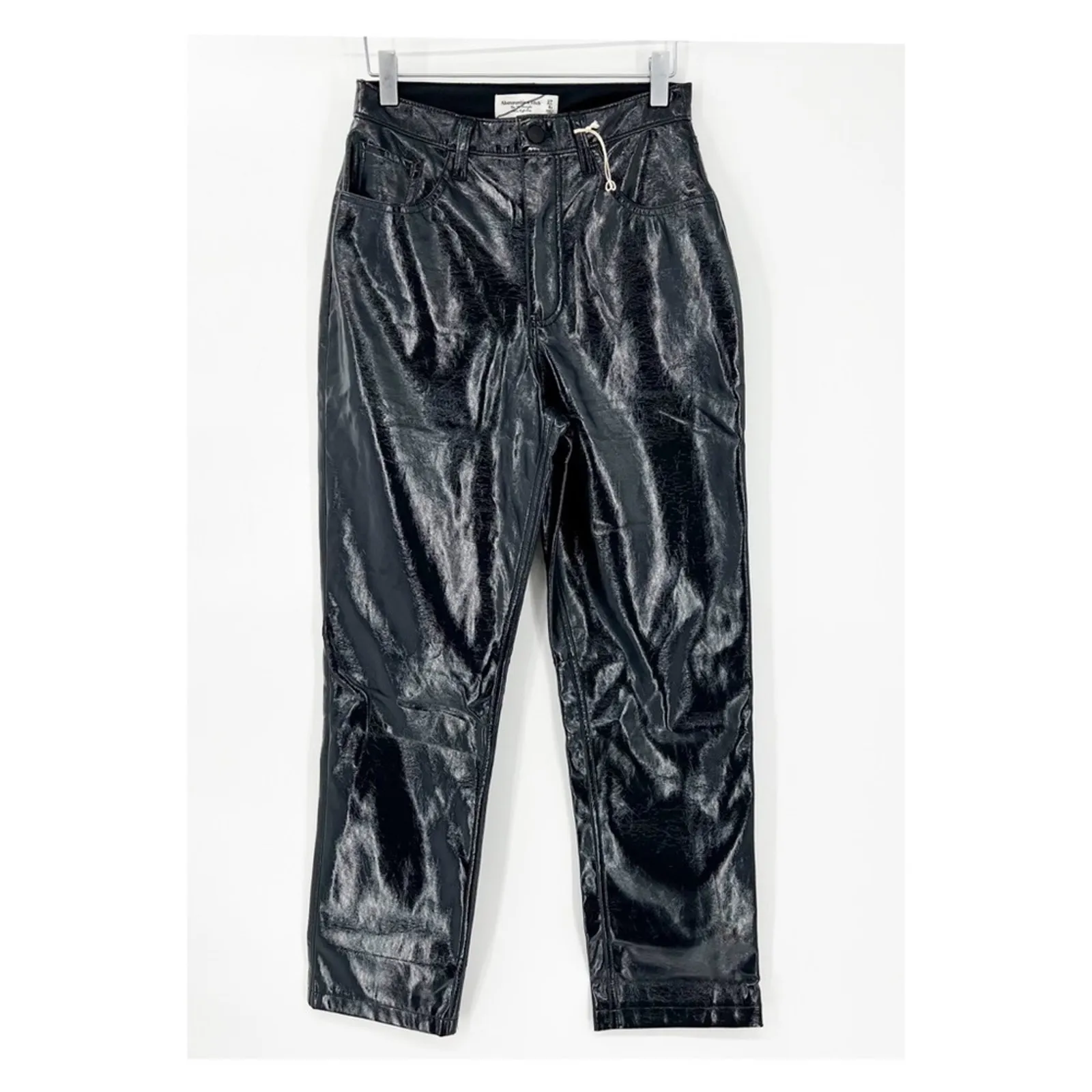 NEW Abercrombie‎ & Fitch Patent Leather 90s Straight Curve Love Pants 27 Short - Image 2