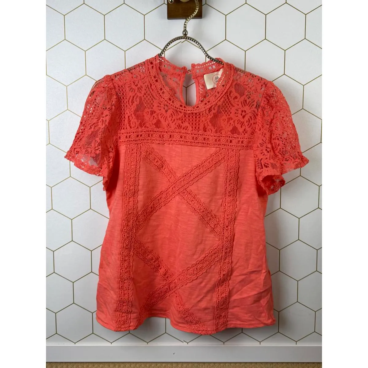 Ella Mara by Anthropologie Coral Liliya Crochet Lace Top - Image 6