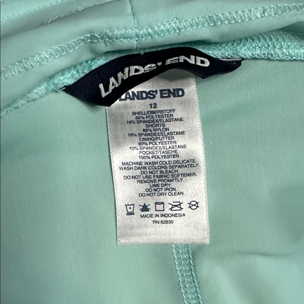 Lands' End 17” Board Skort Swim Skirt Blue Mint Gingham Plaid Size 12 - Image 6