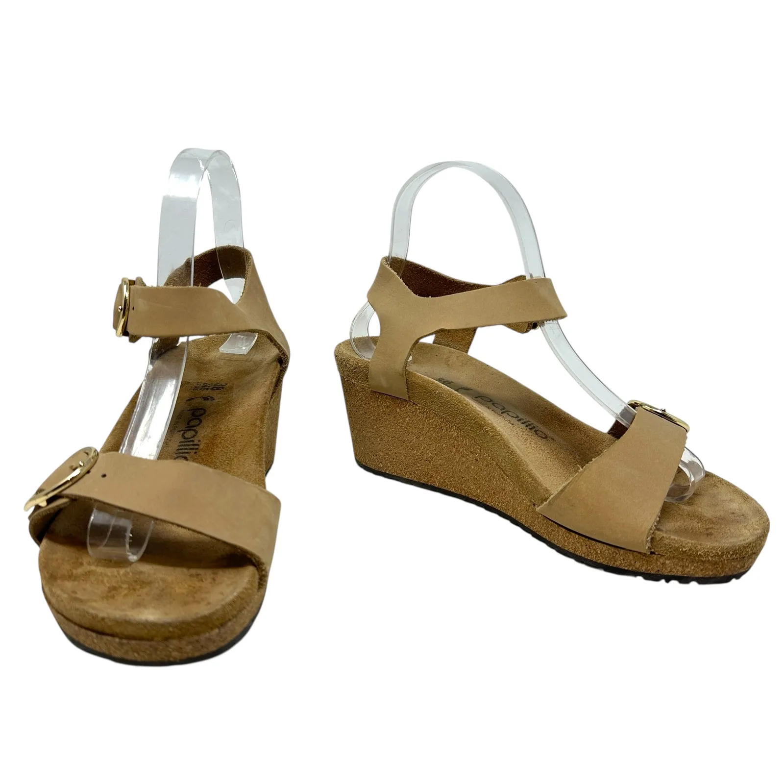 Birkenstock Papillio Soley Wedge Sandals Nubuck Leather Beige Tan 38 US 7 7.5‎ - Image 6