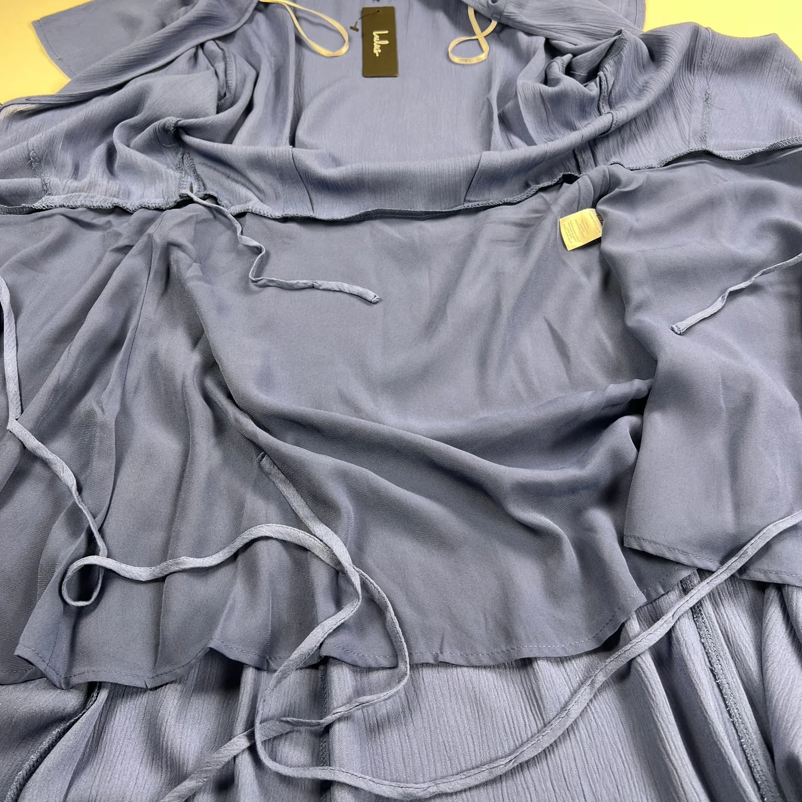 Lulus Heart of Marigold Denim Blue Wrap Maxi Dress Flutter Sleeve Size S - Image 10