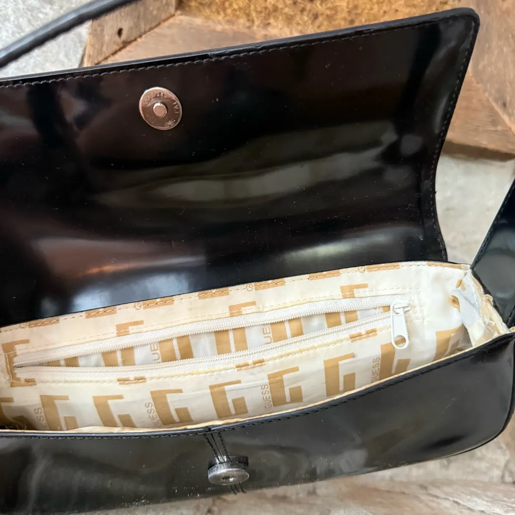 90s Guess Black Faux Patent Leather Mini Handbag Purse - Image 8
