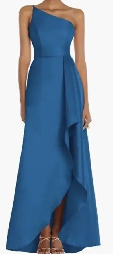 NEW ALFRED SUNG Strapless Satin Classic High Low Hem Dress D831 Blue sz US 2 - Image 1