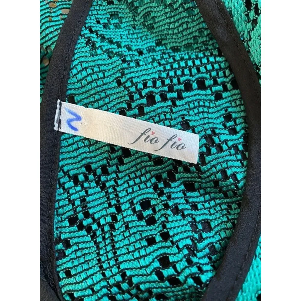 Womens Fio Fio Green Black Lace Sleeveless Bow Tie Crop Top Tank Top Size Medium - Image 5