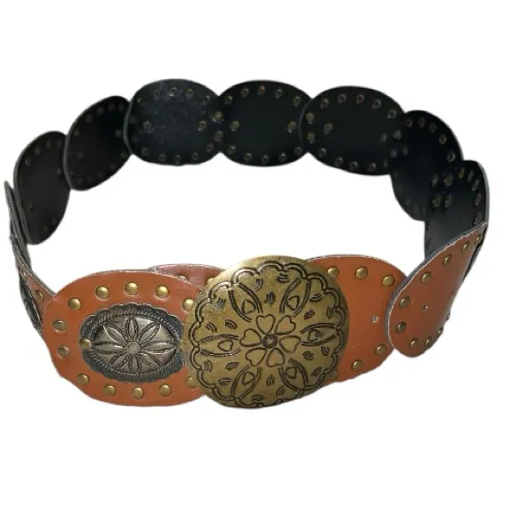 Brown and Black Decorative Women's leather Belt - Image 3