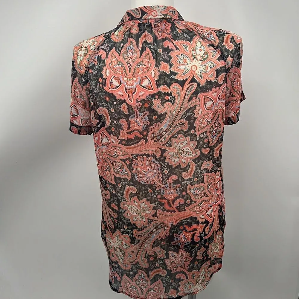 Jones New York orange black floral paisley hi lo top XL - Image 4