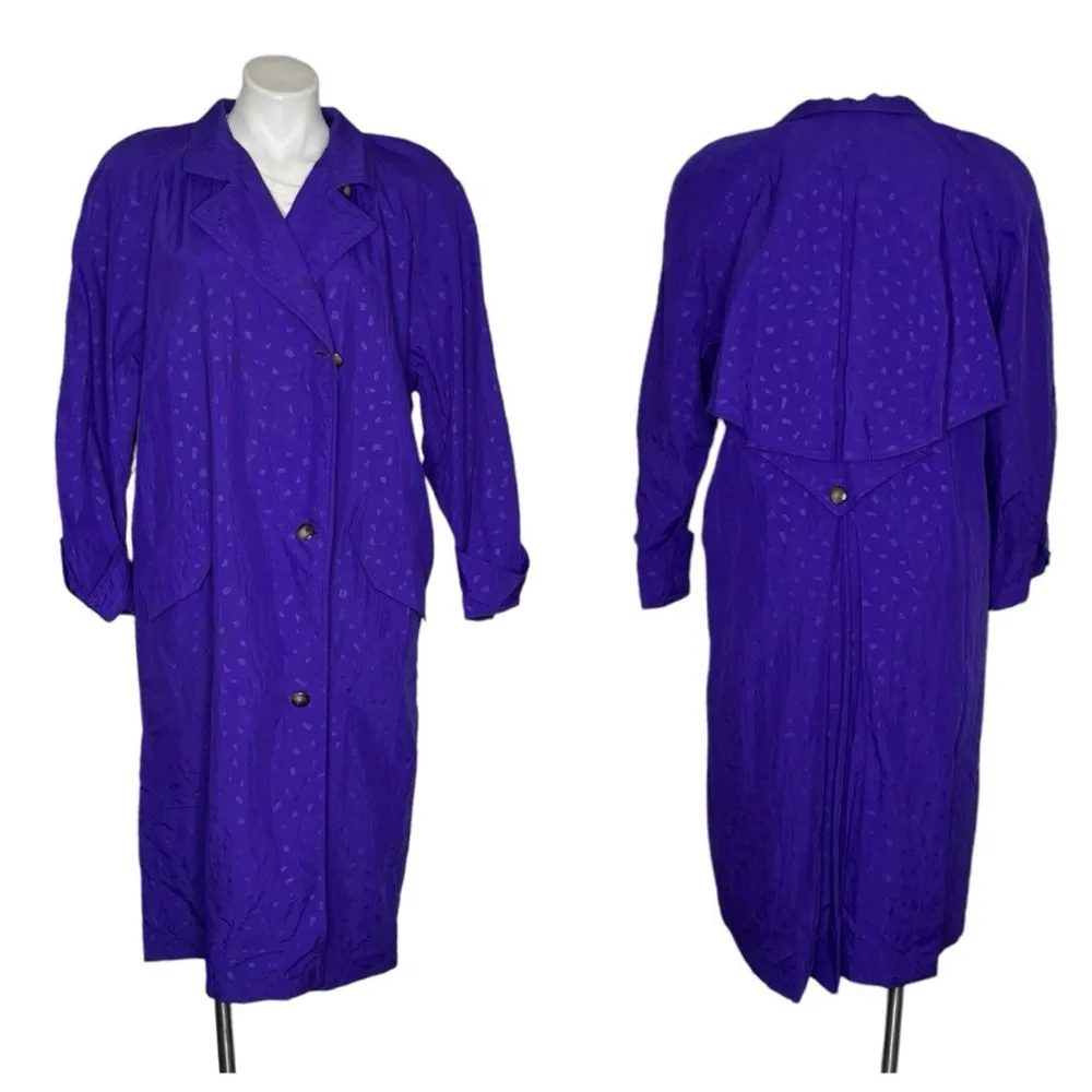NEIMAN MARCUS Purple Trench Coat Nylon Midi Womens Size 8 VINTAGE - Image 9