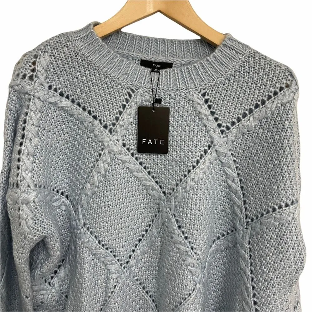 FATE Betti Diamond Sweater Baby Blue Heavy Warm Winter Cozy NWT Size Medium - Image 7