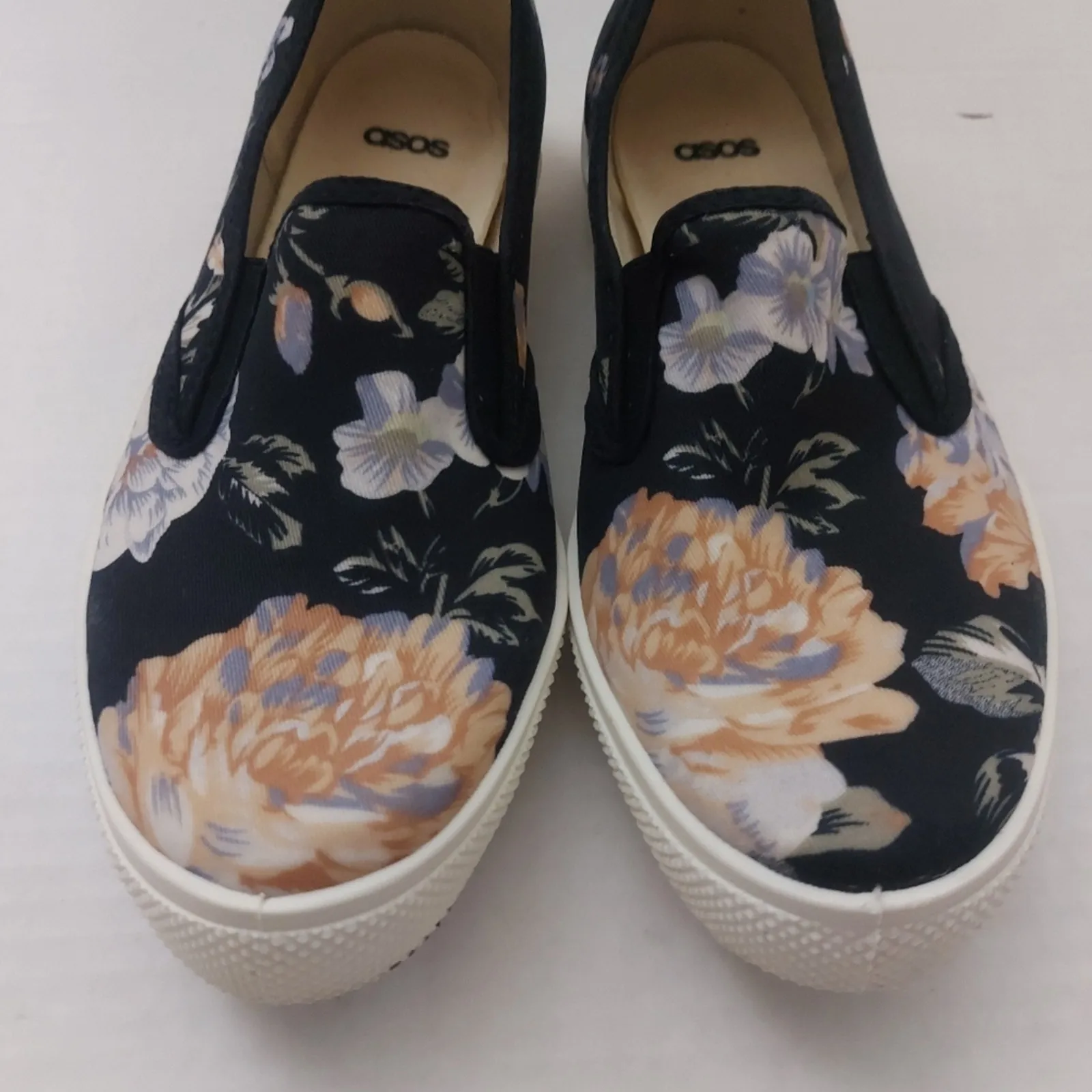 ASOS Blue/Pink Floral Slip On Shoes 6 Skater Boho Coconut Girl Prints Twee Girly - Image 3