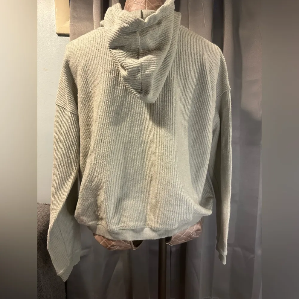 Aerie Hoodie Women Size Small Gray Green Ribbed Terry Cropped Hooded Sweatshirt - Image 2