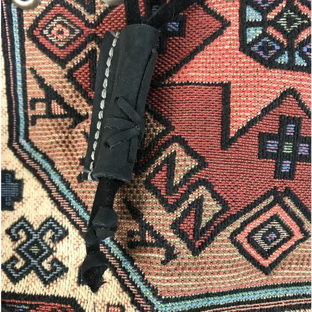 COCOBAG Handmade Tapestry Coconut/Leather Bucket Bag Unique Western Rare Aztec Brown - Image 6