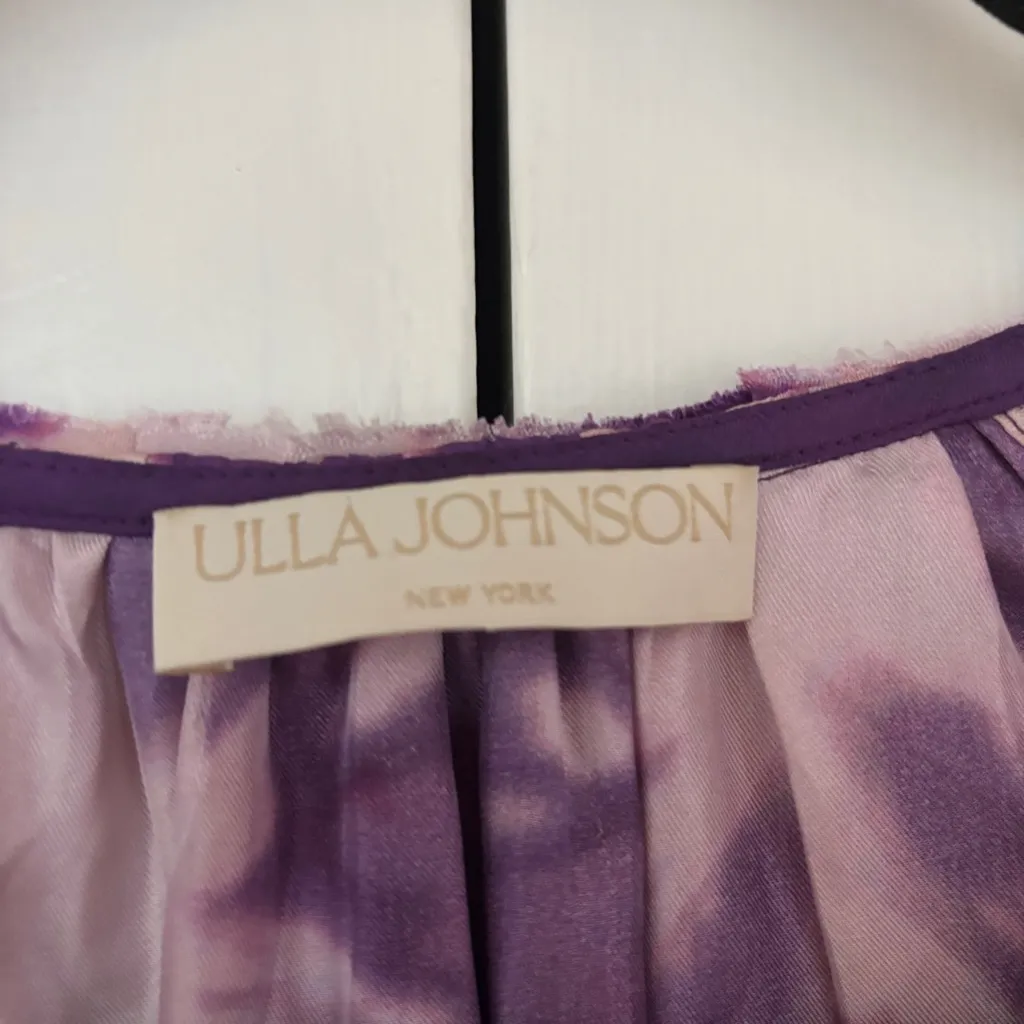 Ulla‎ Johnson Emery Dress Cassis Blur Silk Ruffles Purple Cream Tie Dye Size 4 - Image 8