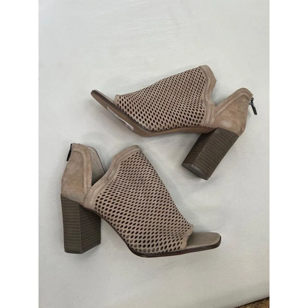 Vince Camuto Katnina Heels Size 9M Brown PeepToe Bootie Chunky Mesh Zipper Chic - Image 11