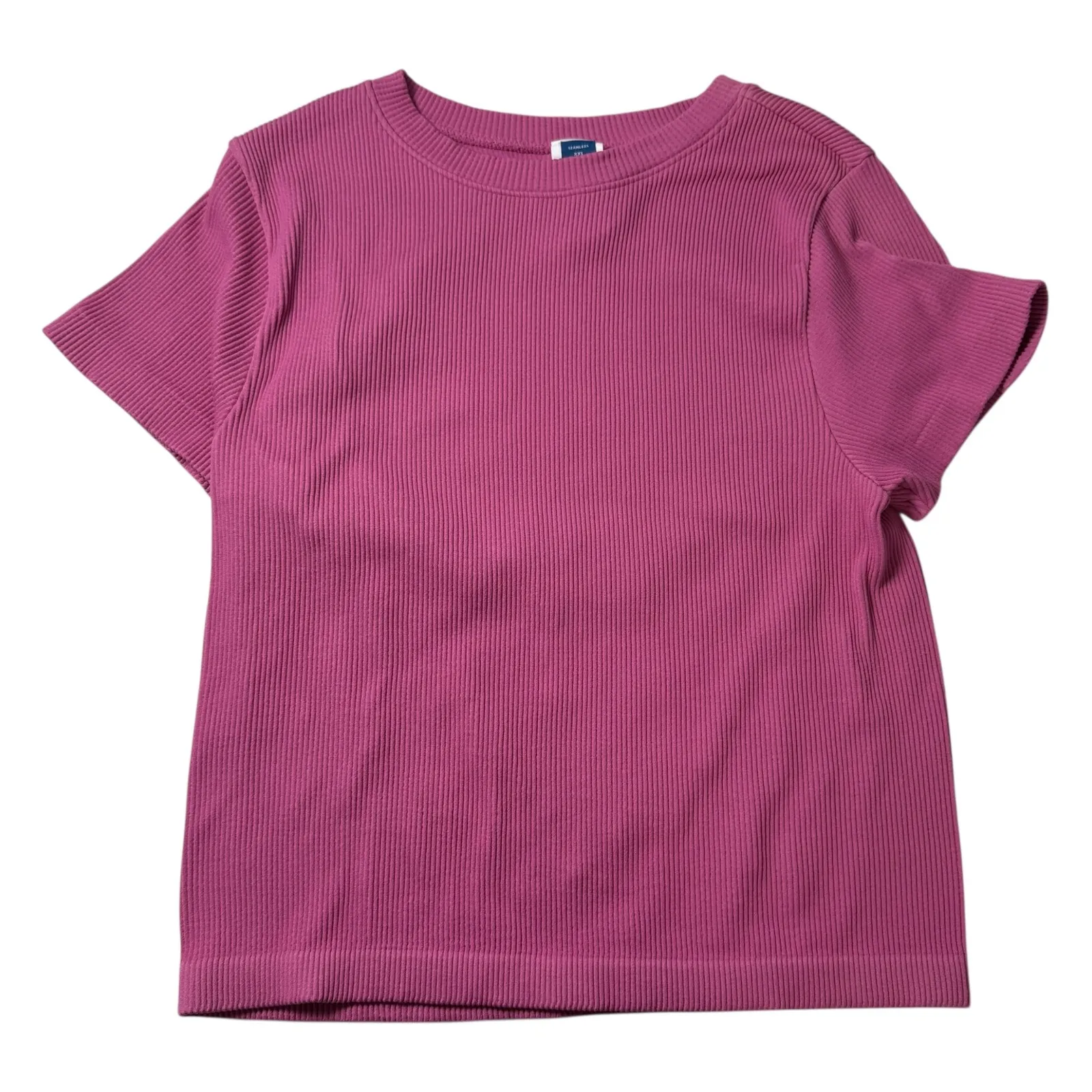 Old Navy Womens Exhale Seamless Fitted Rib T-Shirt Seamless Ribbed Pink XXL - Image 2