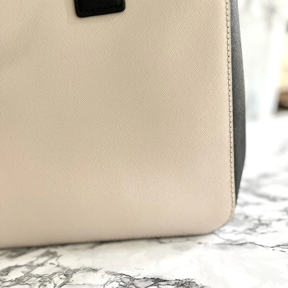 Kate Spade Laurel Way Reese Satchel Soft Porcelain and Black Leather Bag - Image 12