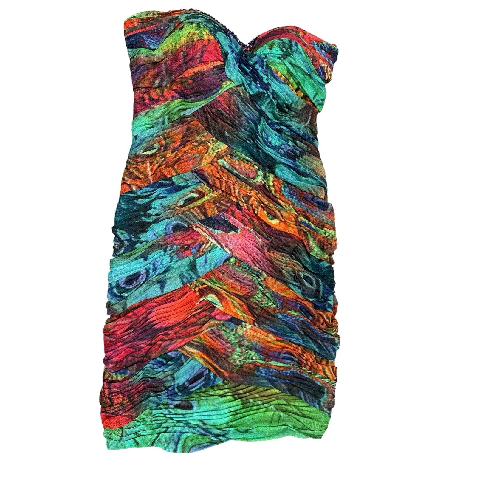Alberto Makali strapless, ruched, multicolored mini dress, Size 4 - Image 15