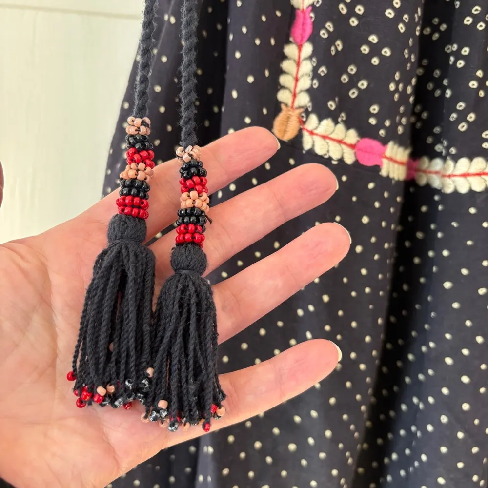 ULLA JOHNSON Nara Folk Embroidered Shibori Patchwork Midi Shift Dress Size 2‎ - Image 9