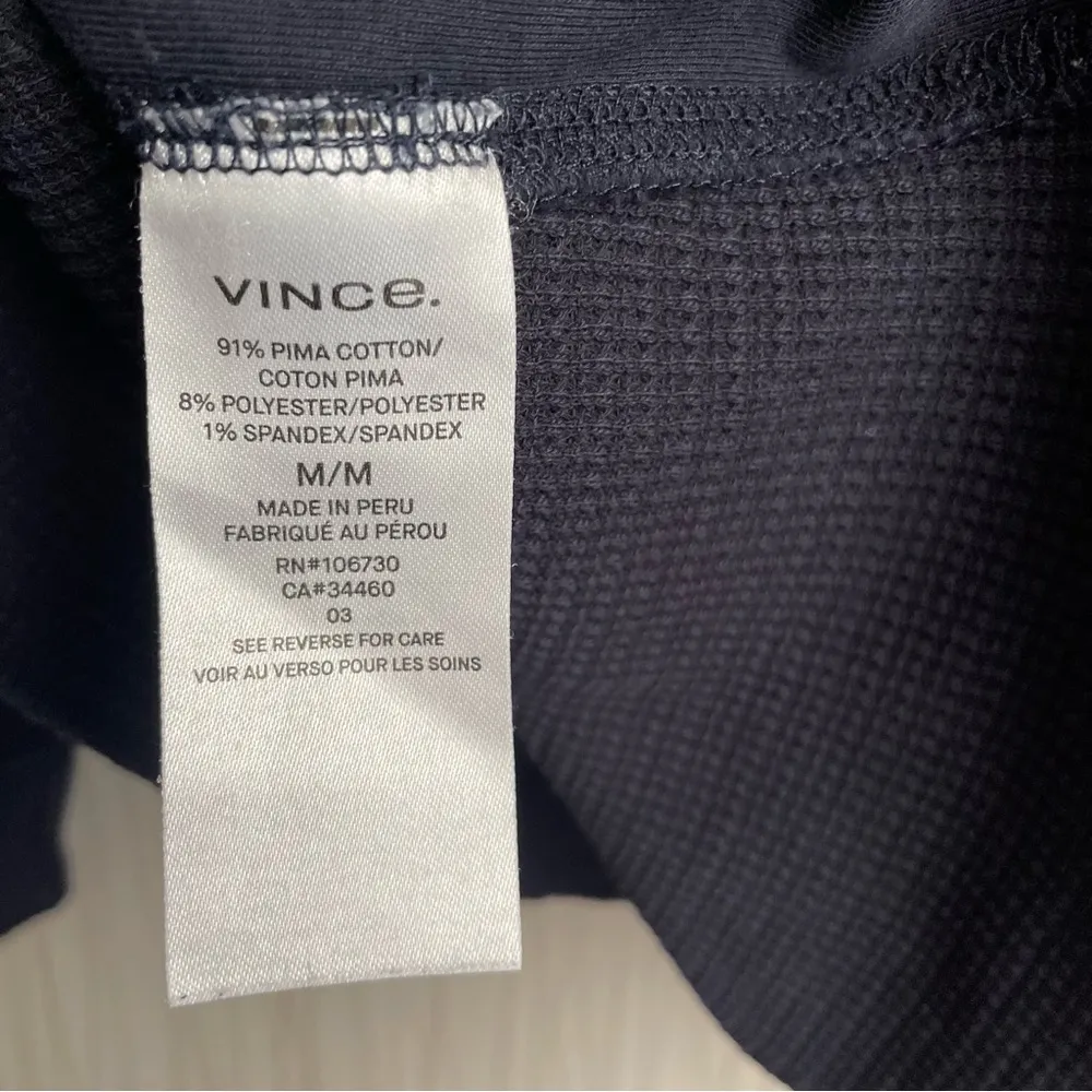 Vince Waffle Thermal Navy Blue Prima Cotton Long Sleeve Top Size Small - Image 7