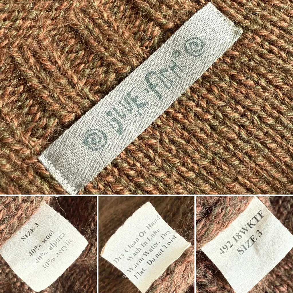 Blue Fish Vintage Wool Handmade Patch Sweater Tunic Brown Sz 3 - Image 13