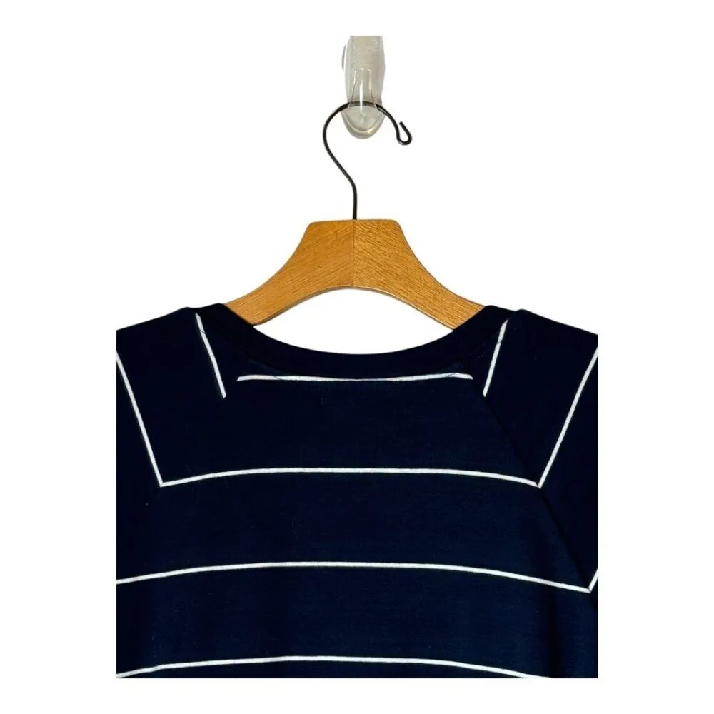Sundry Anthropologie Dress Women XS Navy Blue White Striped V Neck Ruched Mini - Image 6