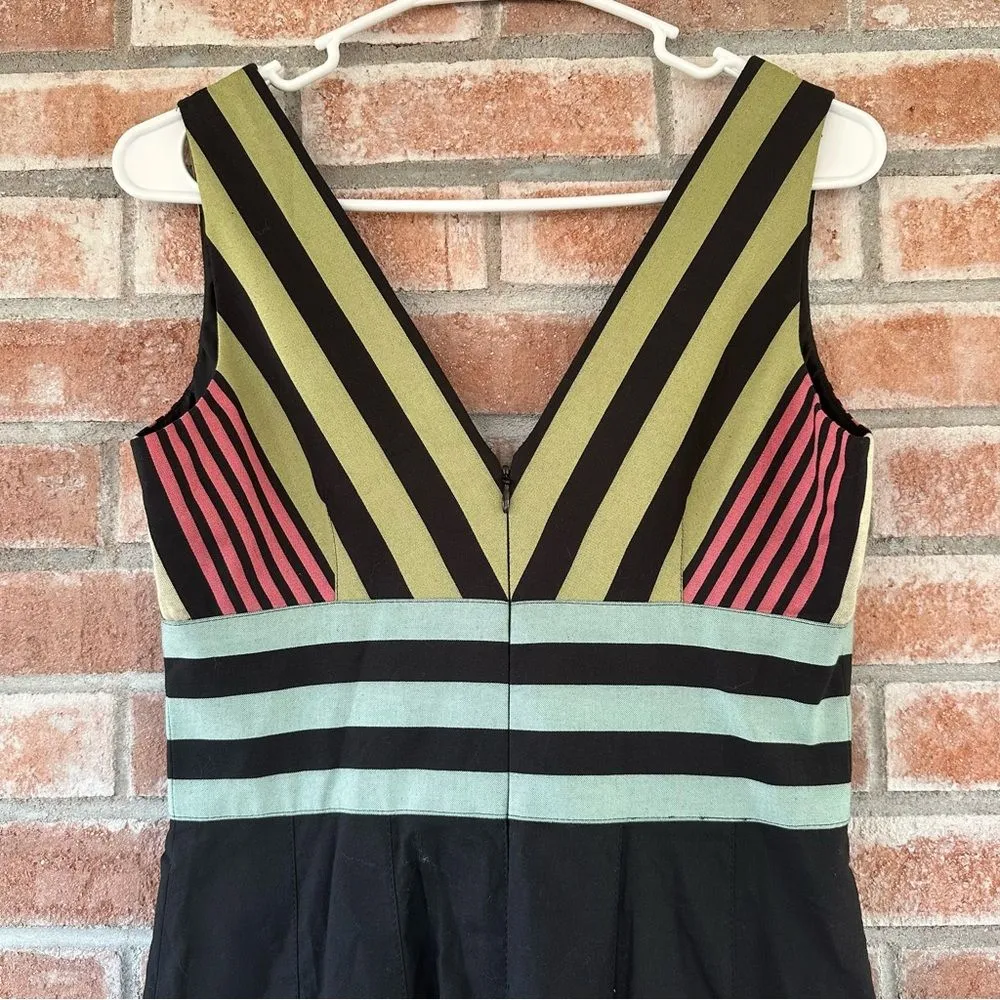Kay Unger Pleated Striped Knee Length Dress Cotton Women’s 6 Multicolor - Image 6