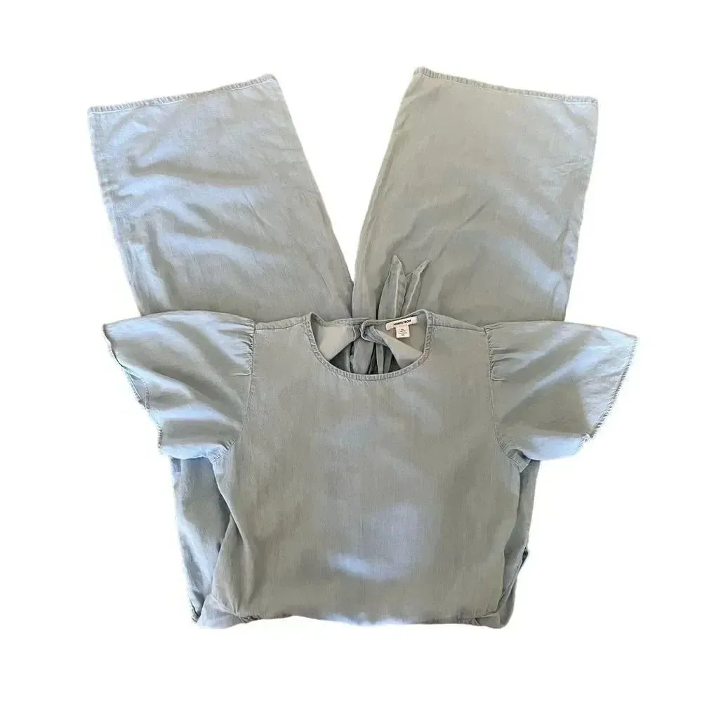 Nordstrom Blue Tie Back Lightweight Jumper Romper Wide Leg Capri Pants XL - Image 8