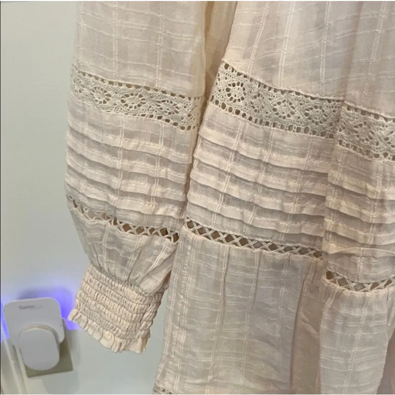 American Eagle elegant cream cotton long sleeve mini dress size small. - Image 5