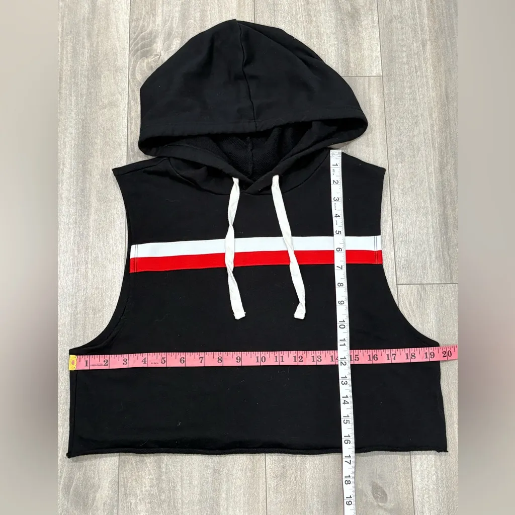 Flirtitude Black Sleeveless Hoodie with Red and White Stripe - Image 3