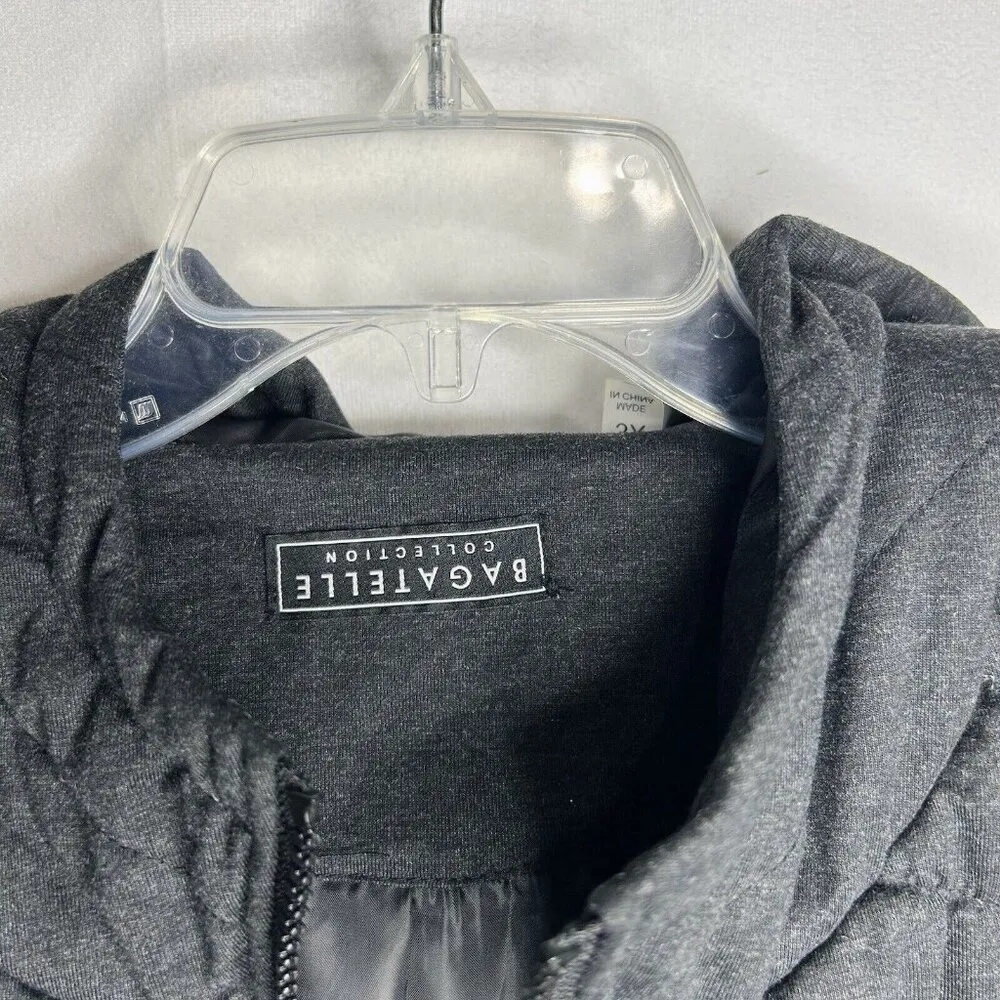 Bagatelle Collection Quilted Hoodie Vest Womens Plus 3X Dark Gray Full-Zip - Image 7