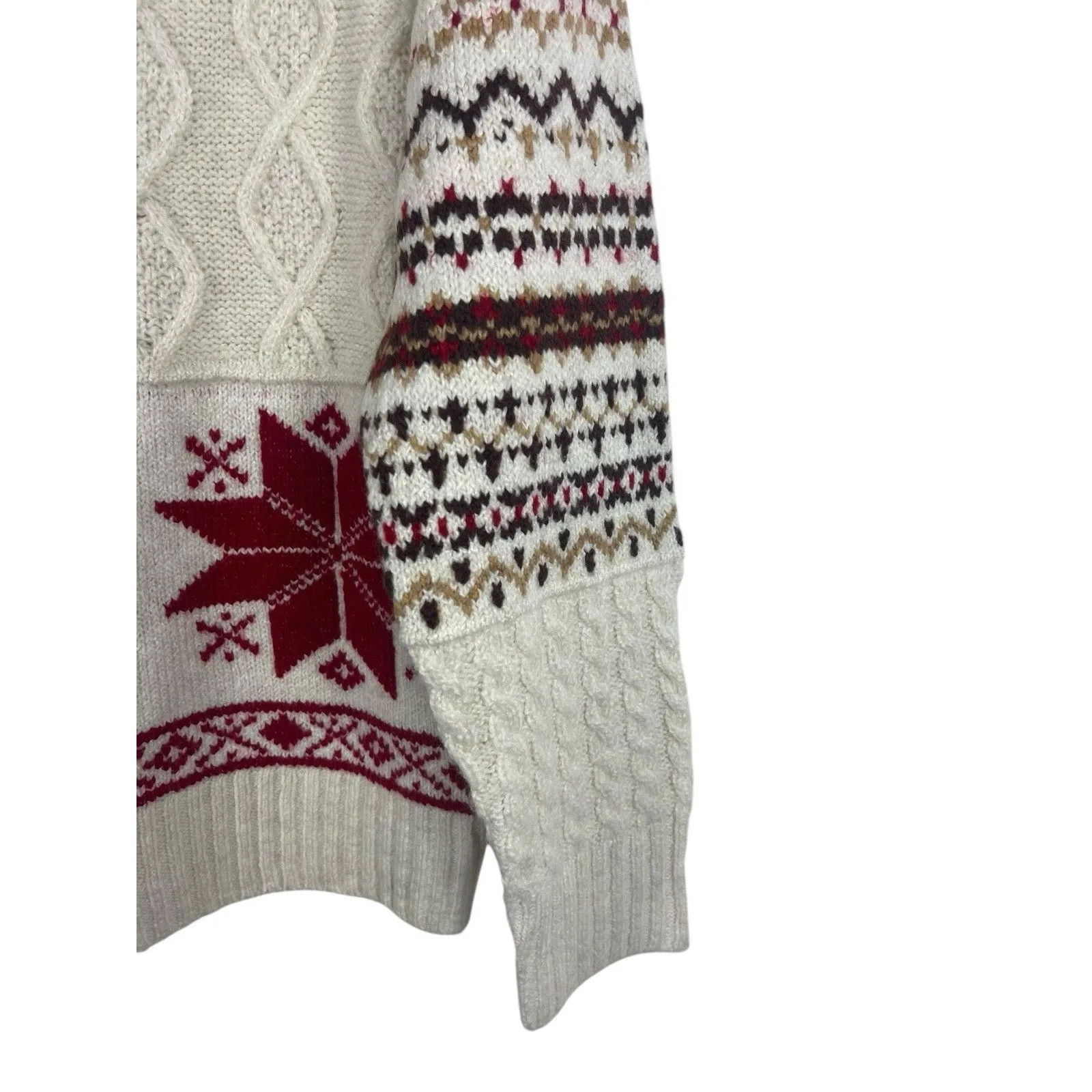 American Eagle Chunky Knit Red Cream Snowflake Fair Isle Nordic Cozy Sweater M - Image 4