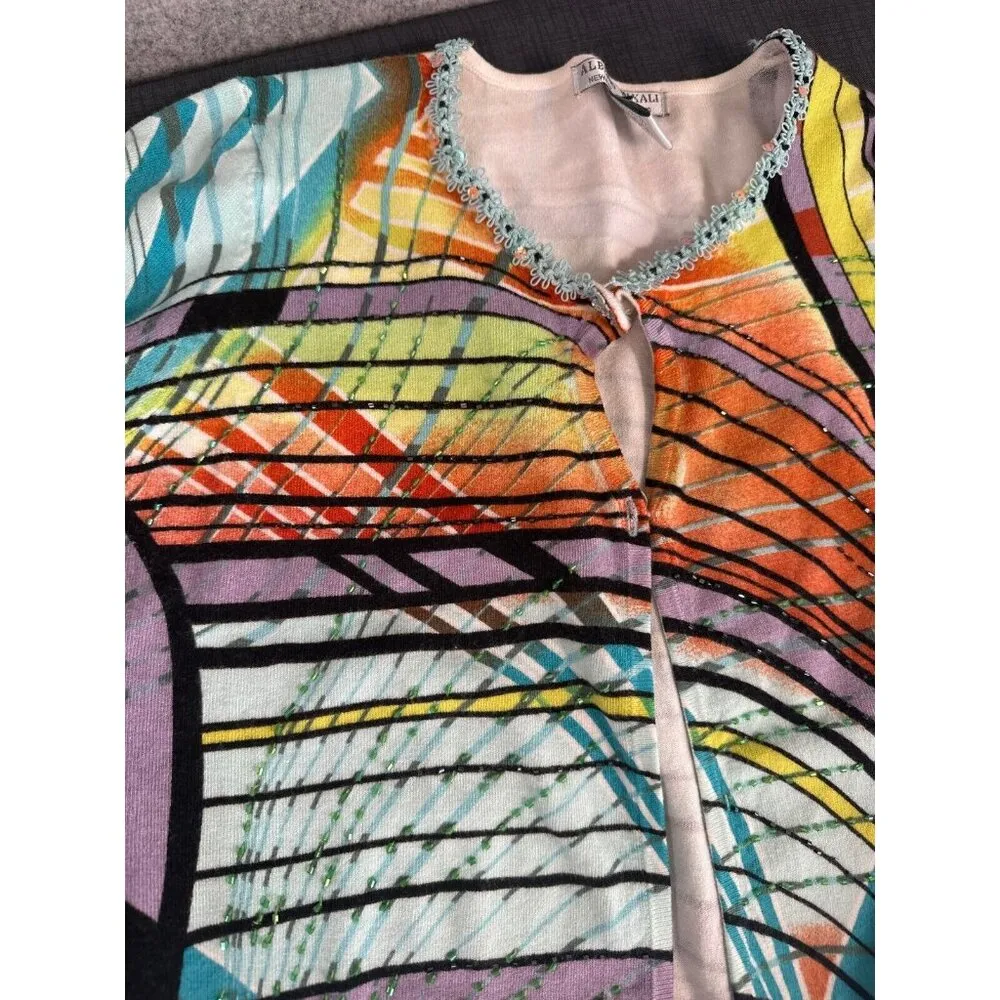 Alberto Makali Small Womens Cardigan Sweater Abstract Beaded Long Sleeve Y2K - Image 11