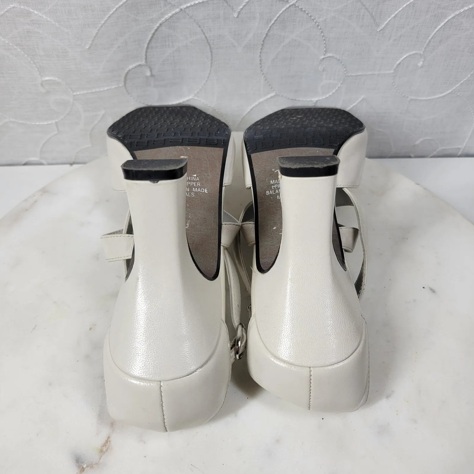 Apostrophe Cate Heels Womens 7.5 White Leather Square Toe Bridal Wedding Party - Image 14