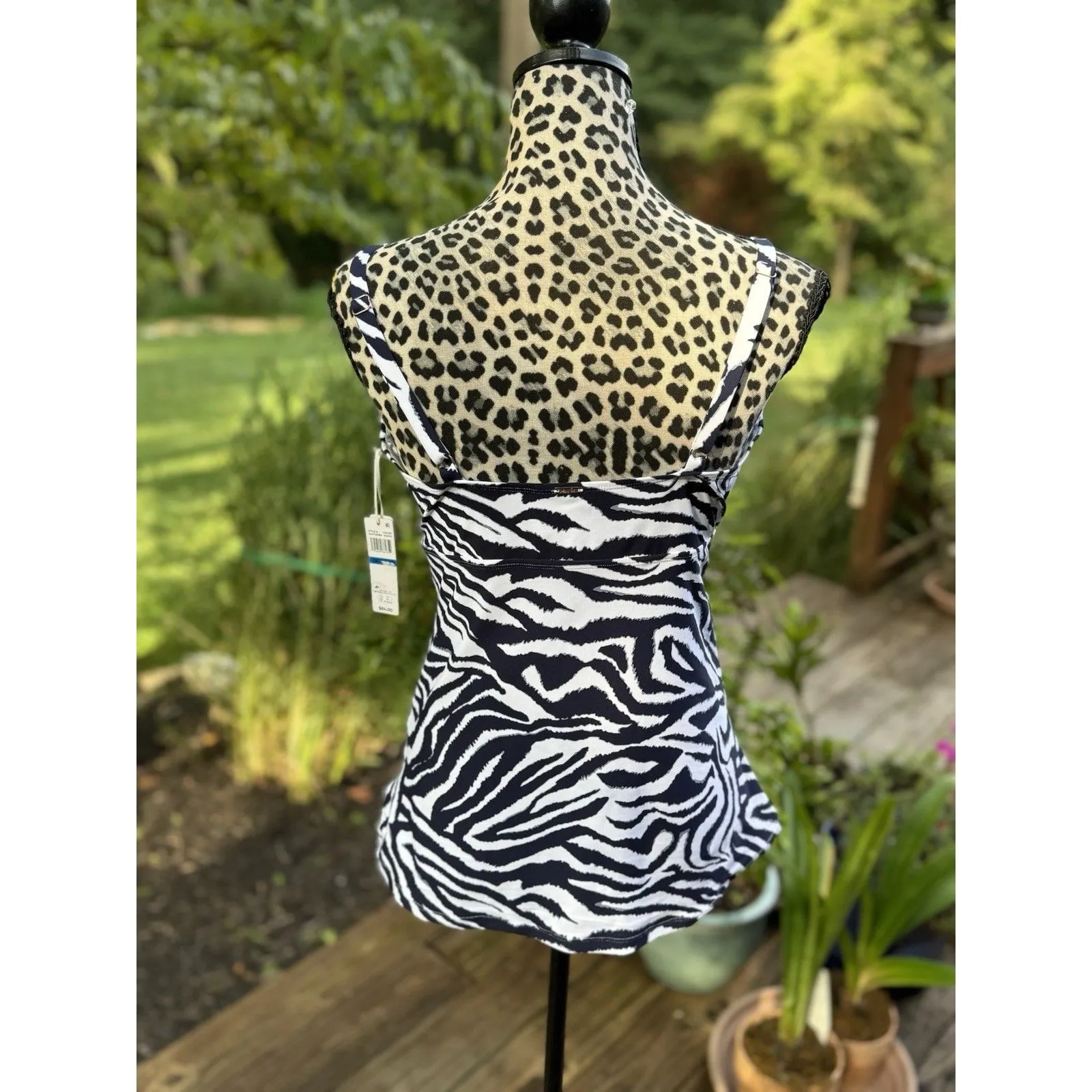 Anne Cole Women's Surplice V-Neck Shirred Tankini Top - Navy White 38 DD - Image 3