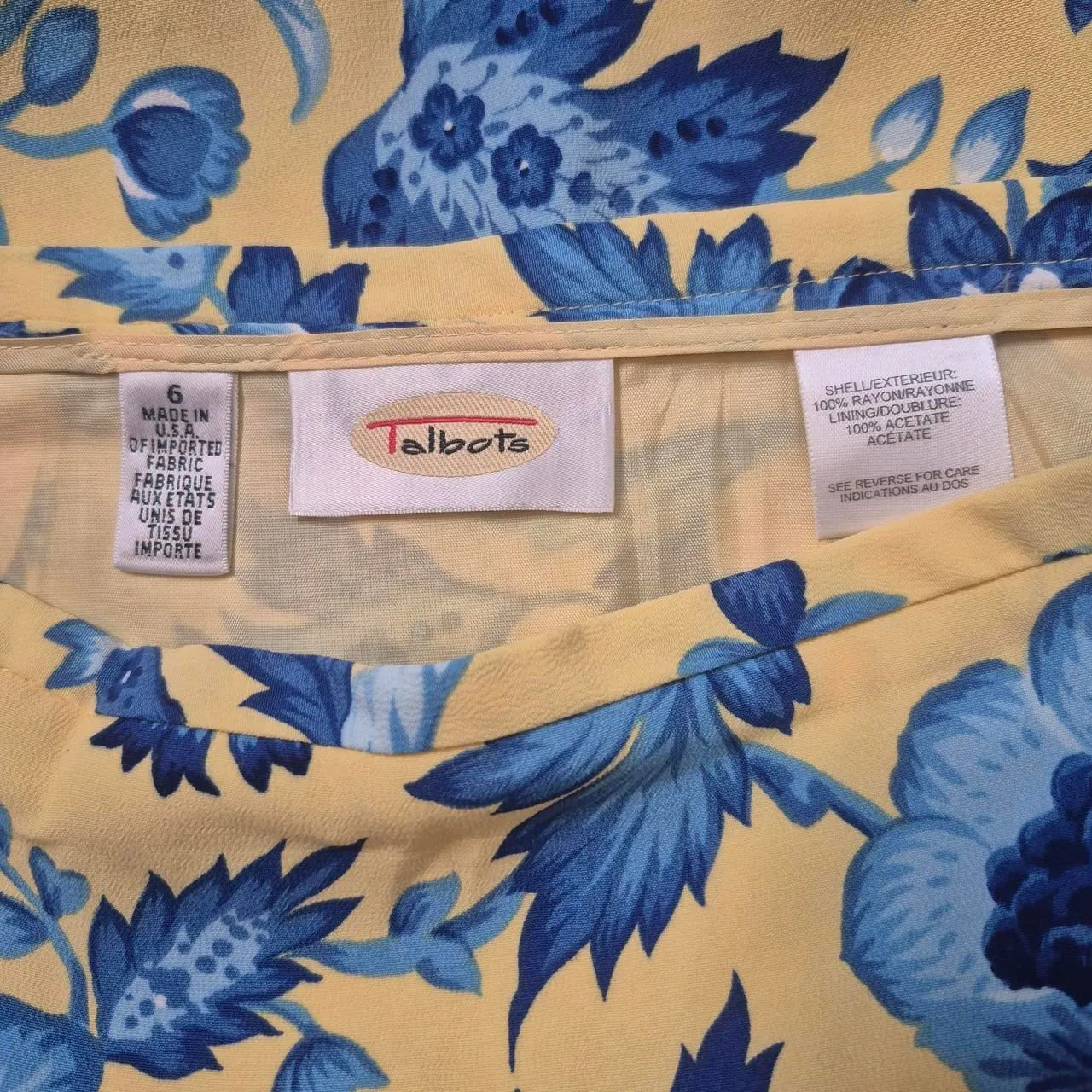 Talbots Floral Knee Length Midi Skirt Yellow Blue Vintage 90s/Y2K Size 6 - Image 3