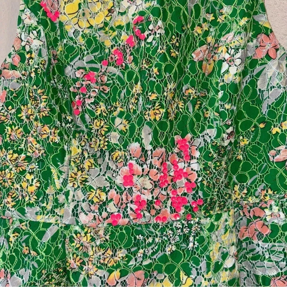 Maeve Anthropologie VERBENA Green Pink Lace Dress 8 - Image 4