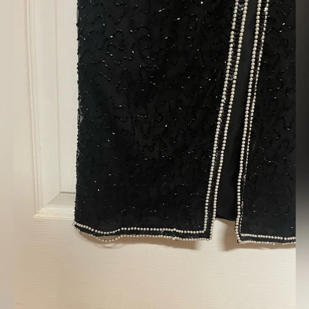 Vintage LAWRENCE KAZAR PEARL Hand Beaded Silk Long Formal Gown Retro Glam Sm - Image 9