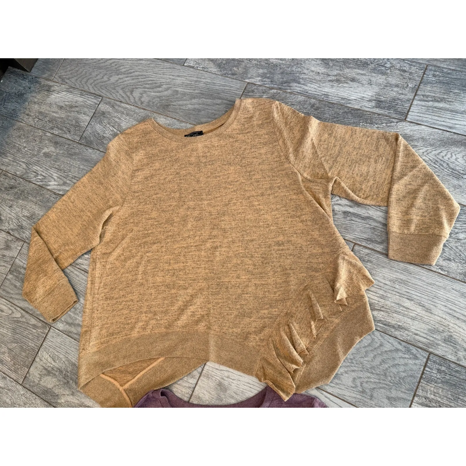 DG2 Diane Gilman Asymmetrical Ruffle Knit Top Plus size 1X Lot of 2 Blouse Tunic Tan - Image 7