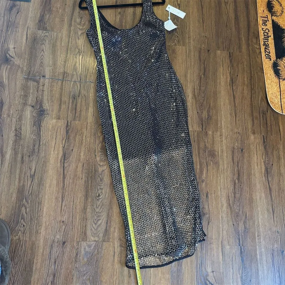 Women's Black Siena Sequin Mesh Maxi Dress Size 6 Party Cocktail Black - Image 13