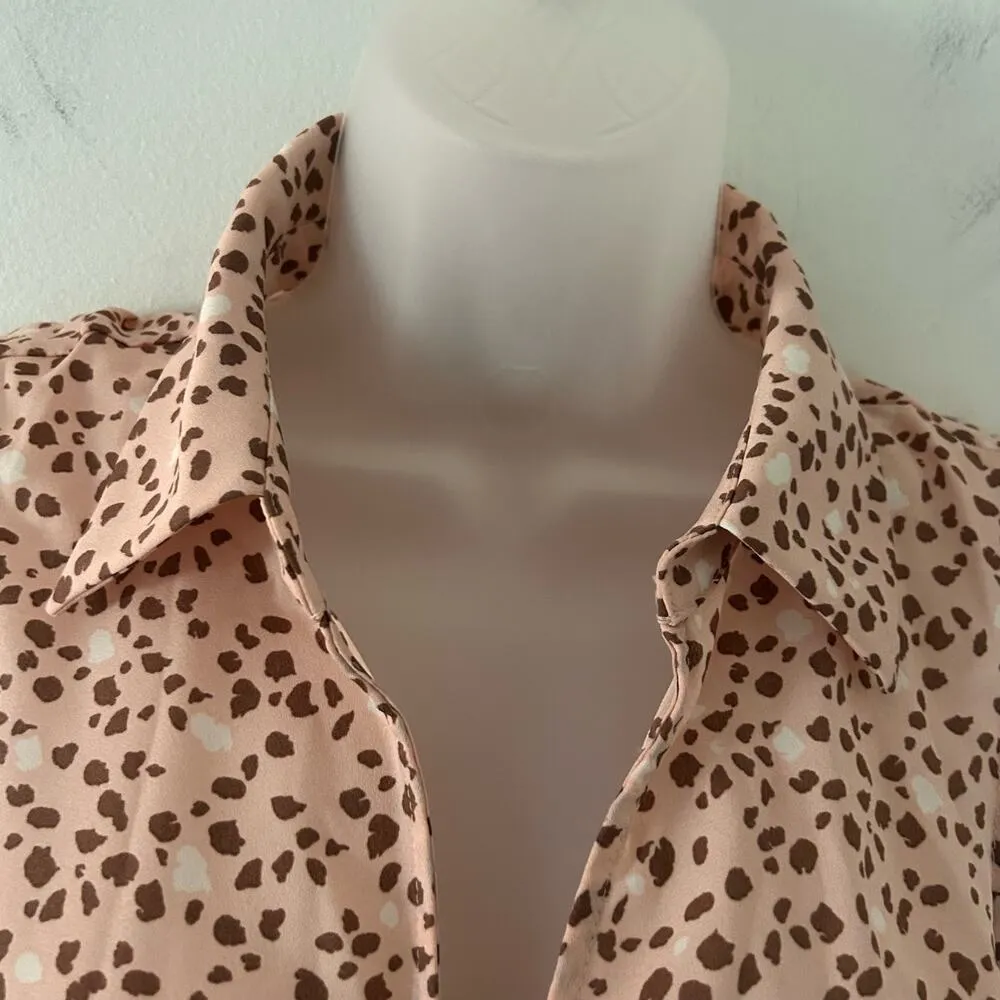 Pleione Women's Collared Pink Animal Print Peplum Wrap Top XS NWOT - Image 3