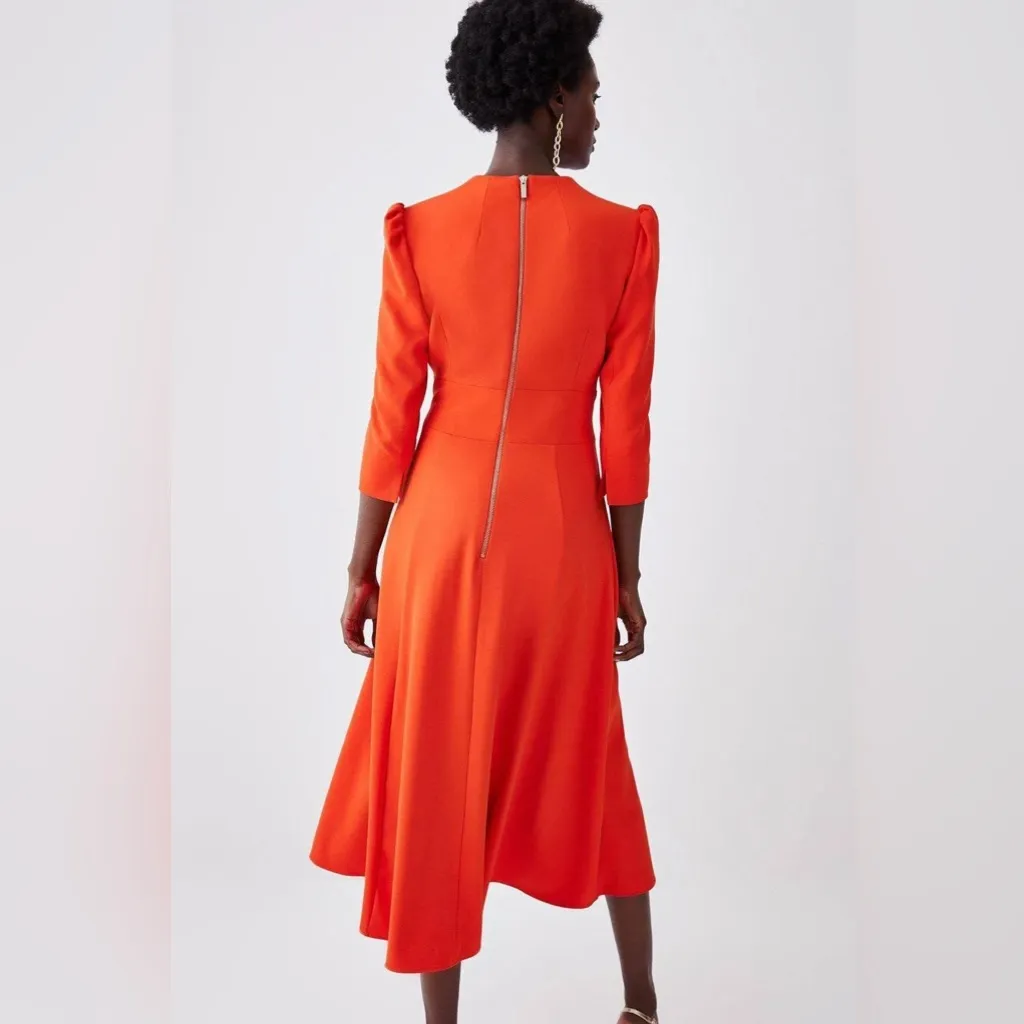 Karen Millen Structured Crepe Full Skirted Midi Dress
Size 12 Orange - Image 5