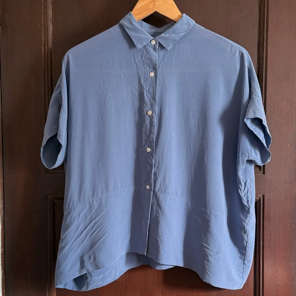 EVERLANE | French Blue The Boxy Shirt Washable Silk  Button Down Blouse | Size 2 - Image 2