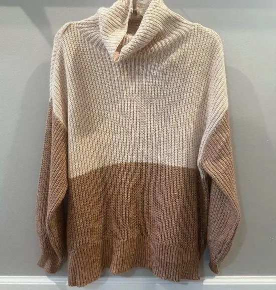 American Eagle Knit Mock Neck Sweater (Cream/Brown, Medium) - Image 4