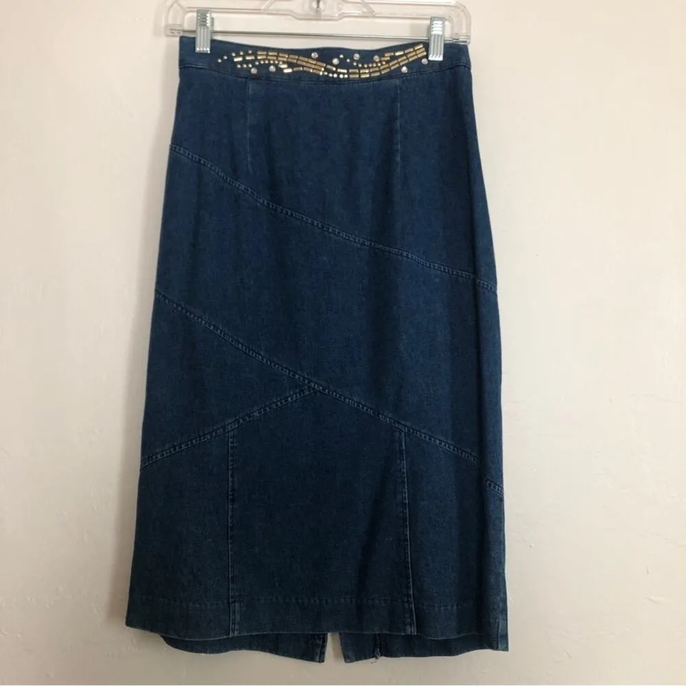 Vintage City Girl Sport Denim Beaded Three Piece Skirt Top Jacket Set Outfit Blue Size 10 - Image 14