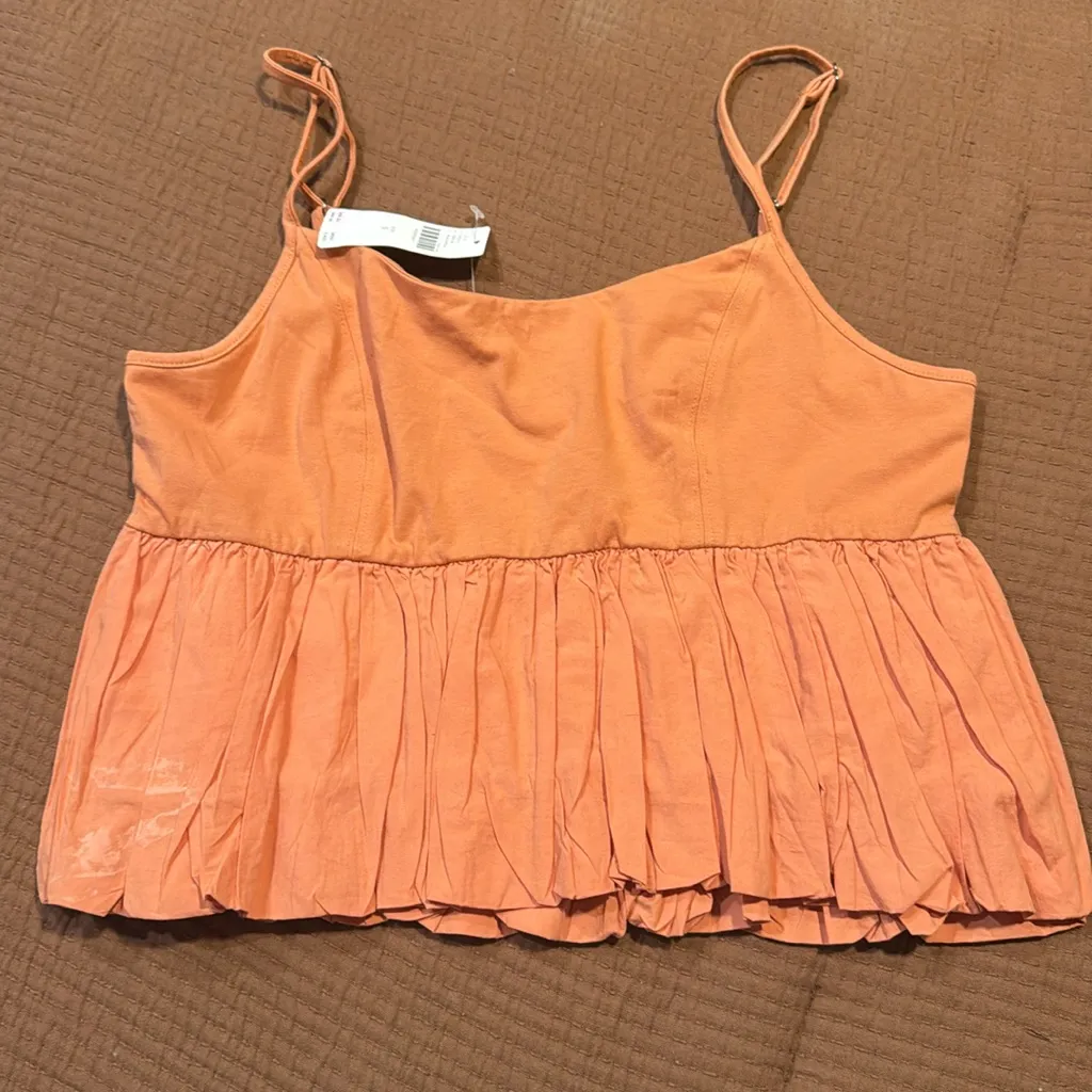 NWT MAEVE Anthropologie Ruffled Bubble-Hem Cropped Cami Tank Top Babydoll small - Image 5