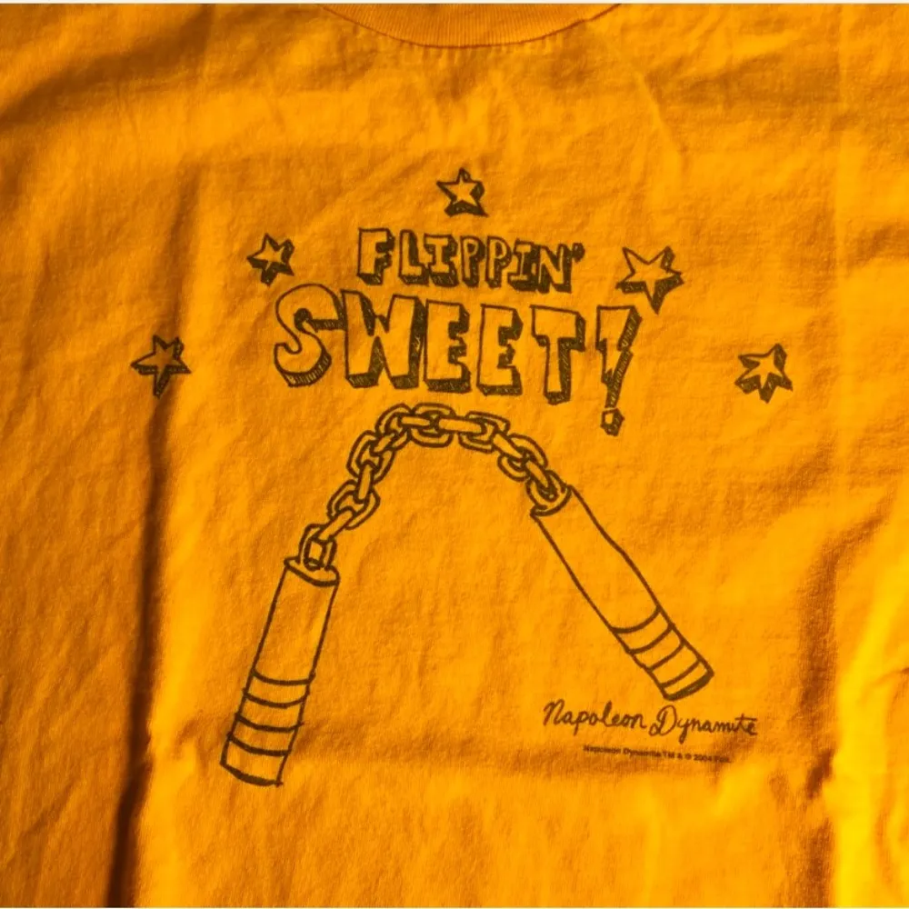 Napoleon Dynamite 2004 Promo “Flippin Sweet!” T shirt Yellow size small - Image 2