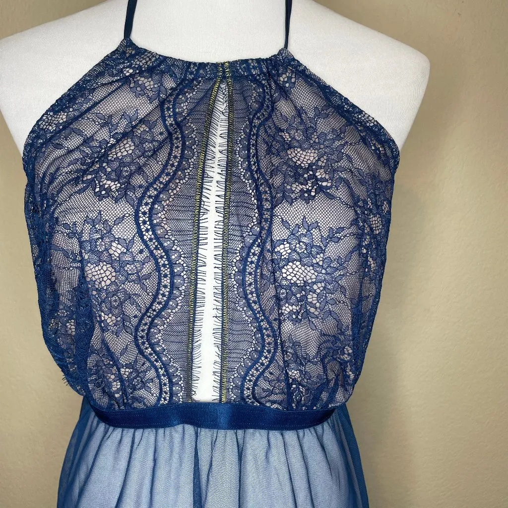 Blue Lacey Sleeveless Babydoll Chemise Lined Halter Plus 18/20 Sexy - Image 2